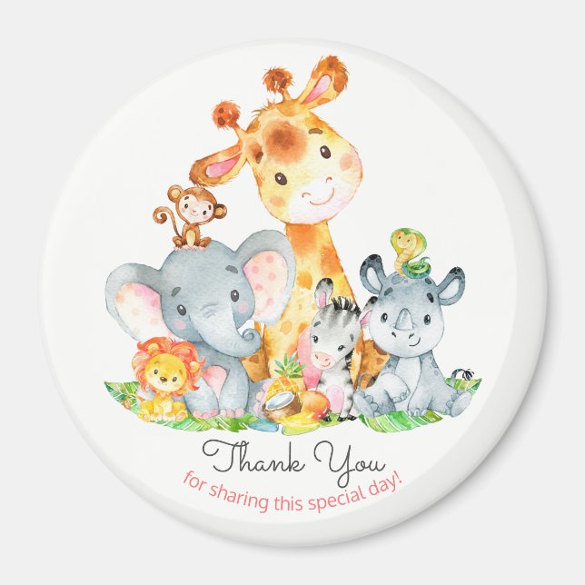 Watercolor Cute Safari Jungle Animals Thank You Magnet (Front)