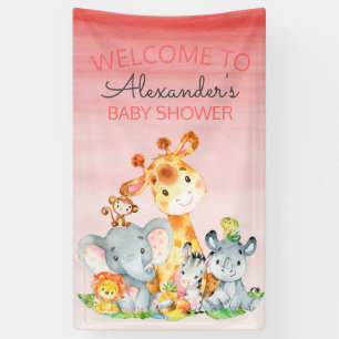 Watercolor Cute Safari Jungle Baby Shower Banner