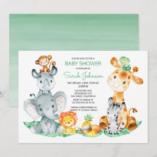 Watercolor Cute Safari Jungle Baby Shower Invitation