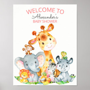Watercolor Cute Safari Jungle Baby Shower Poster