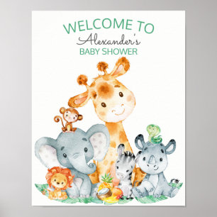 Watercolor Cute Safari Jungle Baby Shower Poster