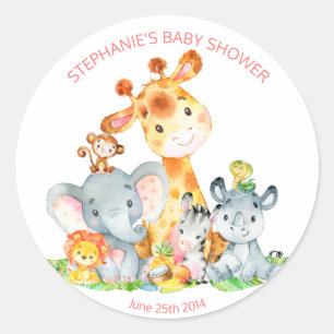 Watercolor Cute Safari Jungle Baby Shower Stickers