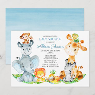 Watercolor Cute Safari Jungle Boy Baby Shower Invitation