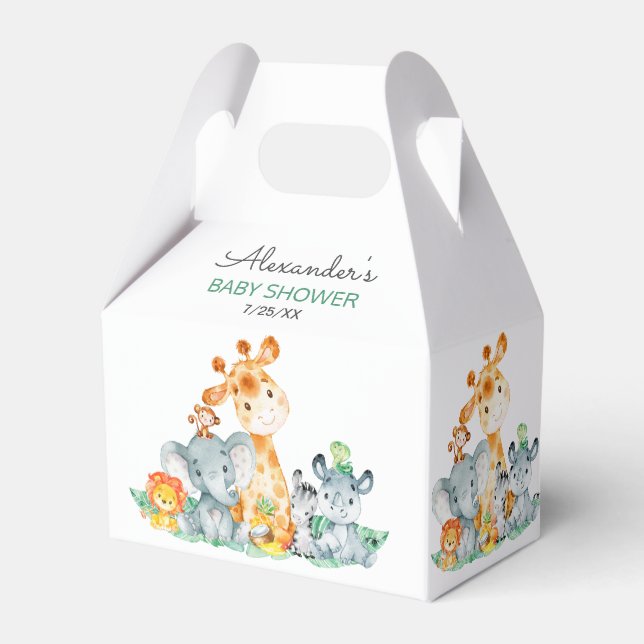 Watercolor Cute Safari Jungle Girl Baby Shower Favour Box (Front Side)