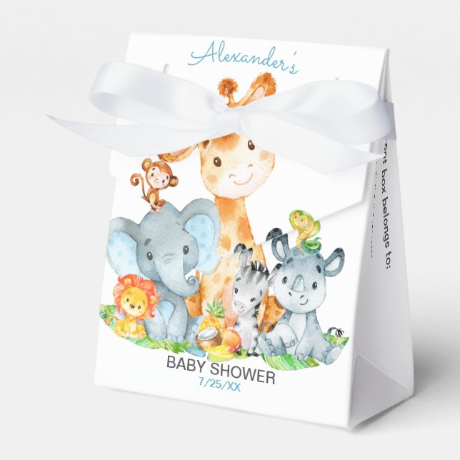 Watercolor Cute Safari Jungle Girl Baby Shower Favour Box (Front Side)