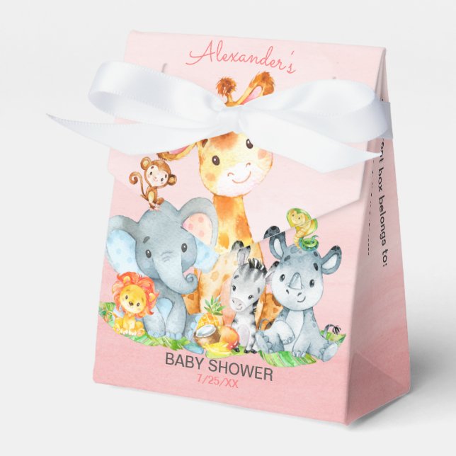 Watercolor Cute Safari Jungle Girl Baby Shower Favour Box (Front Side)