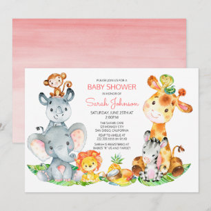 Watercolor Cute Safari Jungle Girl Baby Shower Invitation