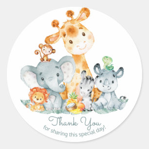 Watercolor Cute Safari Jungle Thank You Classic Round Sticker