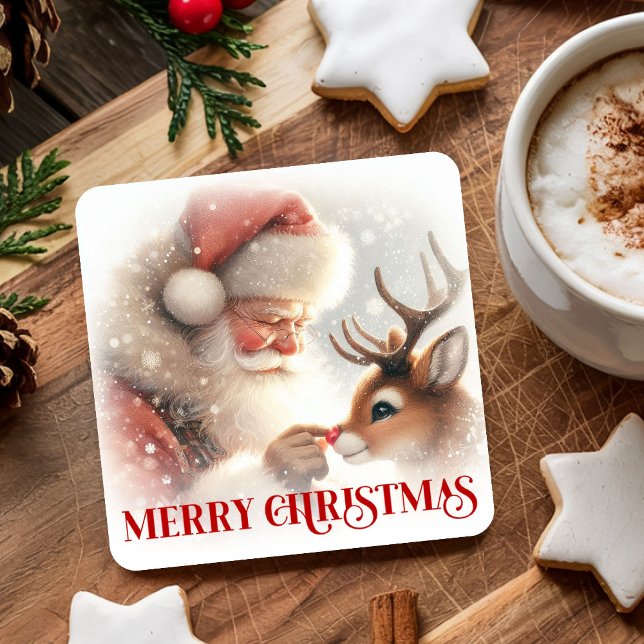 Watercolor Cute Santa Rudolph Christmas Coasters (Watercolor Cute Santa Rudolph Christmas Coasters)