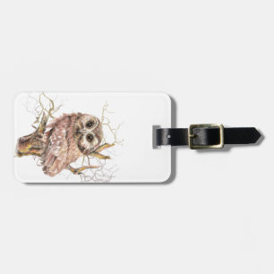 Watercolor Cute Saw Whet Owl, Bird Luggage Tag