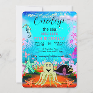Watercolor cute Sea Animals Birthday Party Invitation