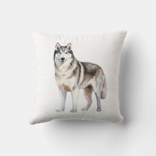 Watercolor Cute Siberian Husky Dog Cushion