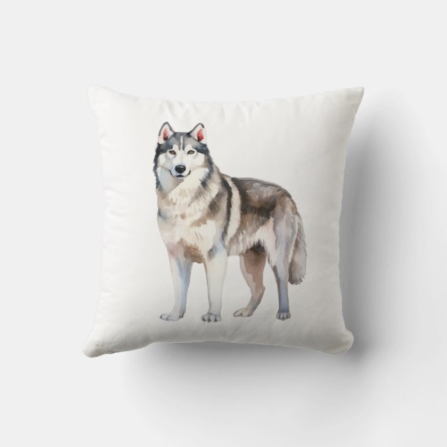Watercolor Cute Siberian Husky Dog Cushion (Back)