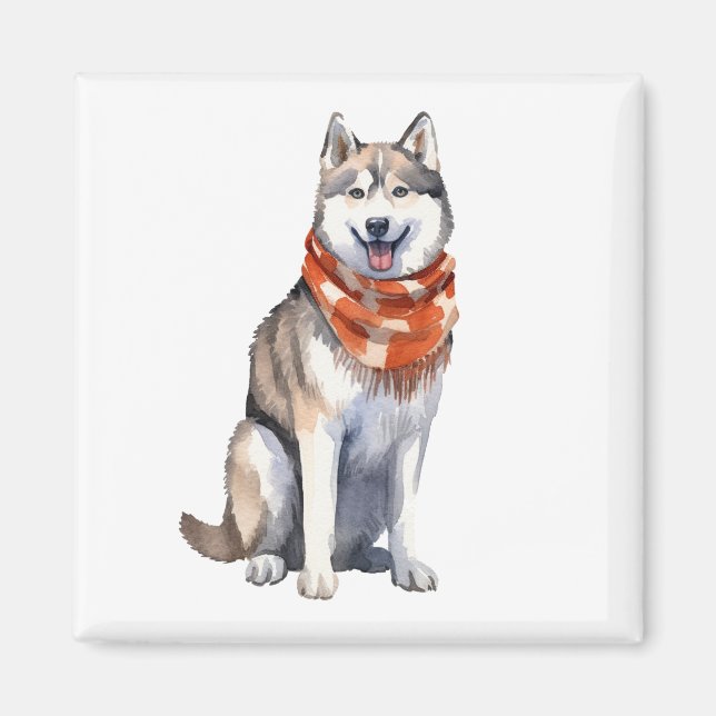 Watercolor Cute Siberian Husky Dog Magnet (Front)