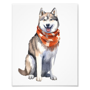 Watercolor Cute Siberian Husky Dog Photo Print