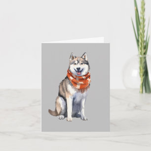 Watercolor Cute Siberian Husky Dog Thank You Card