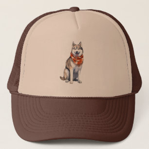 Watercolor Cute Siberian Husky Dog Trucker Hat