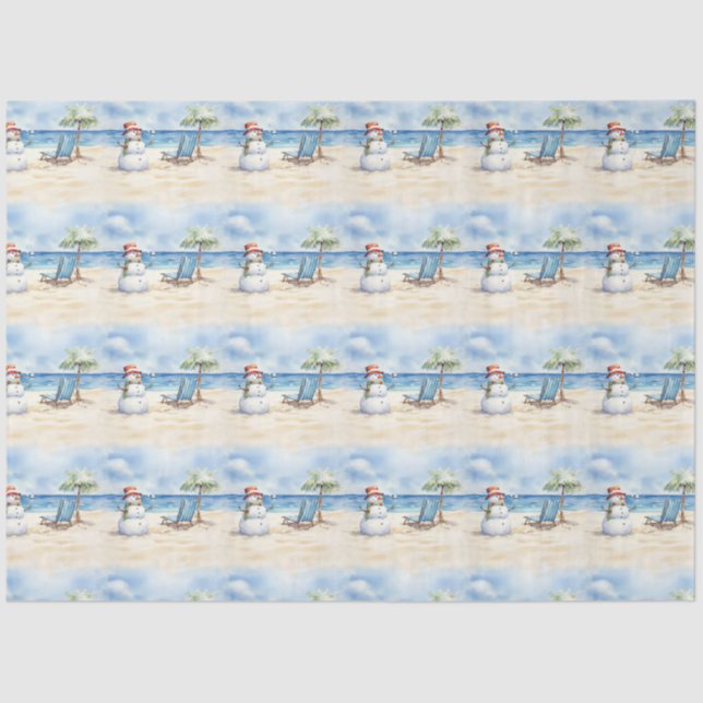 Watercolor Cute Snowman on Vacation Tissue Paper (Front)