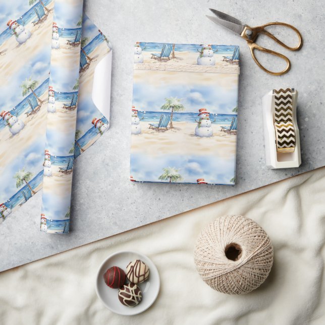 Watercolor Cute Snowman on Vacation Wrapping Paper (Crafts)