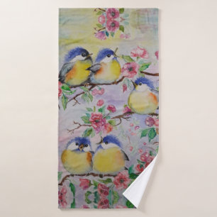 Watercolor - Cute Sparrows Bath Towel Set
