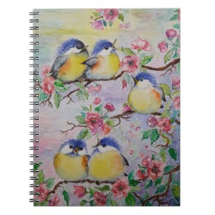 Watercolor - Cute Sparrows Notebook