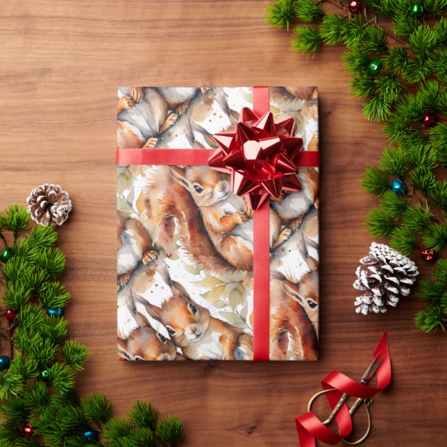 Watercolor Cute Squirrel Animal Wildlife Nature   Wrapping Paper (Holiday Gift)