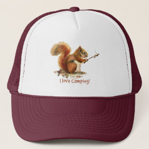 Watercolor Cute Squirrel Roasting Marshmallows  Trucker Hat