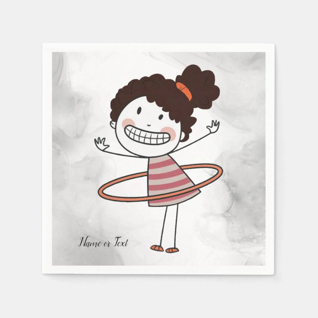 Watercolor Cute Stick Girl Big Smile Beautiful Napkin (Front)