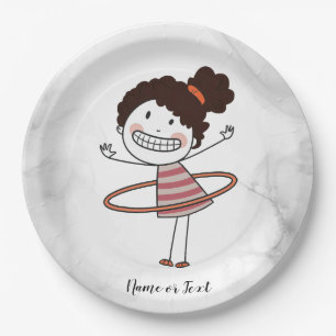 Watercolor Cute Stick Girl Big Smile Beautiful Paper Plate