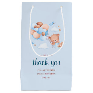 Watercolor Cute Teddy Bear And Balloon Birthday Small Gift Bag