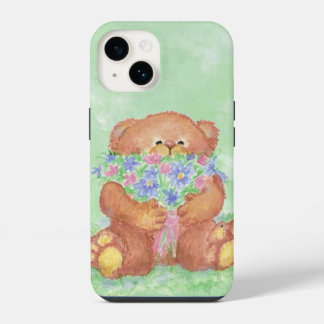 Watercolor Cute Teddy Bear Bouquet Flowers Art iPhone 14 Case