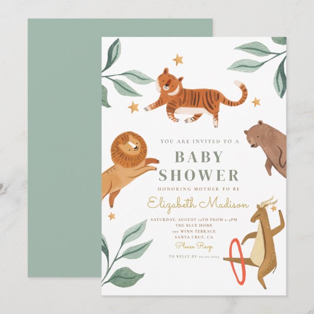 Watercolor Cute Tiger Circus Baby Shower (Front/Back)