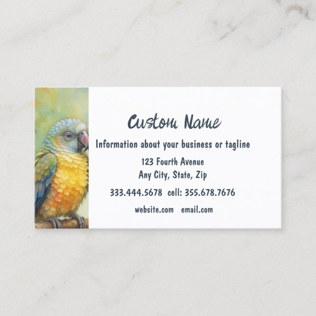 Watercolor Cute Tropical Parrot Bird Nature Art Business Card (Front)