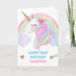 Watercolor Cute Unicorn Personalised Girl Birthday Card