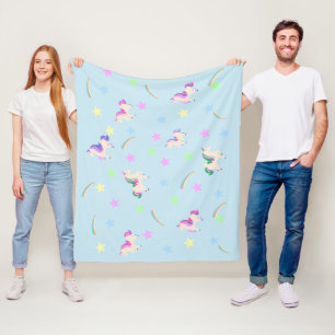 Watercolor cute Unicorn rainbow stars pattern Fleece Blanket