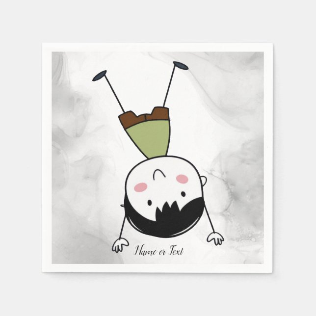 Watercolor Cute Upside Down Stick Boy Beautiful Napkin (Front)