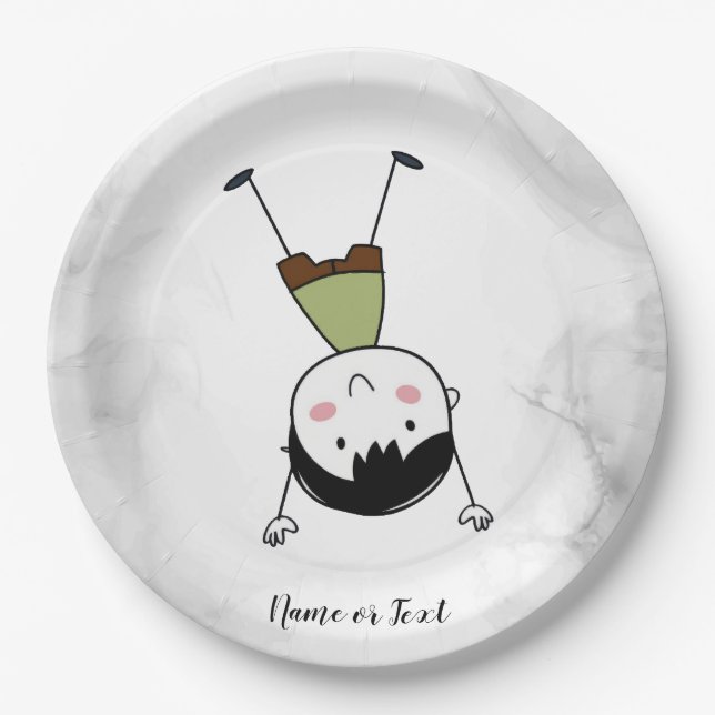 Watercolor Cute Upside Down Stick Boy Beautiful Paper Plate (Front)
