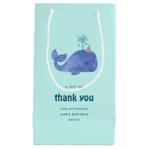 Watercolor Cute Whale Party Hat Birthday  Small Gift Bag