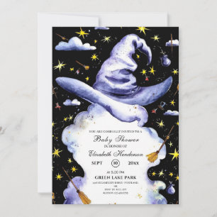 Watercolor Cute Wizard Hat Baby Shower Invitation