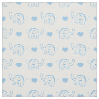 watercolor cuteblue baby elep elephants and hearts fabric
