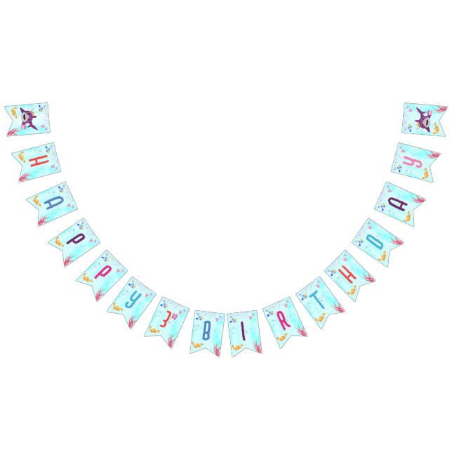 Watercolor Cutest Birthday Shark Birthday Party Bunting (All)