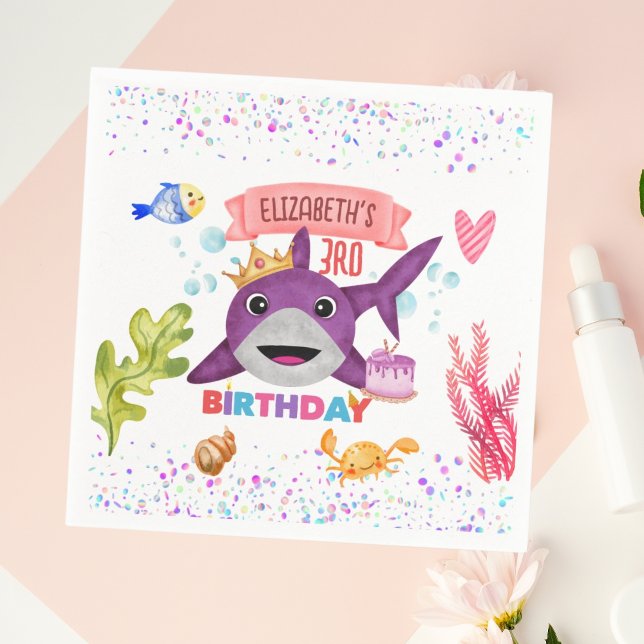 Watercolor Cutest Birthday Shark Birthday Party Napkin (Creator Uploaded)