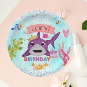 Watercolor Cutest Birthday Shark Birthday Party Paper Plate