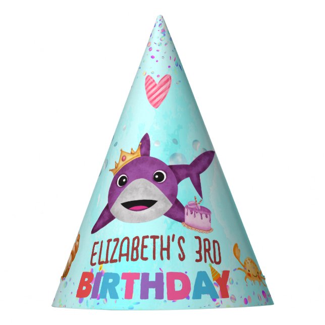 Watercolor Cutest Birthday Shark Birthday Party Party Hat (Front)