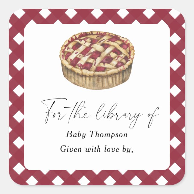 Watercolor cutie pie - Baby Shower bookplate Square Sticker (Front)