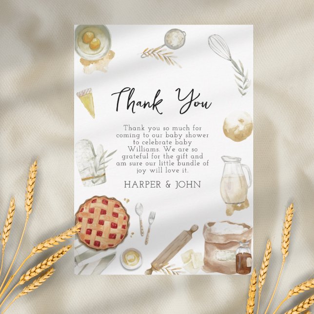 Watercolor Cutie Pie Baking Baby Shower Thank You Card (Creator Uploaded)