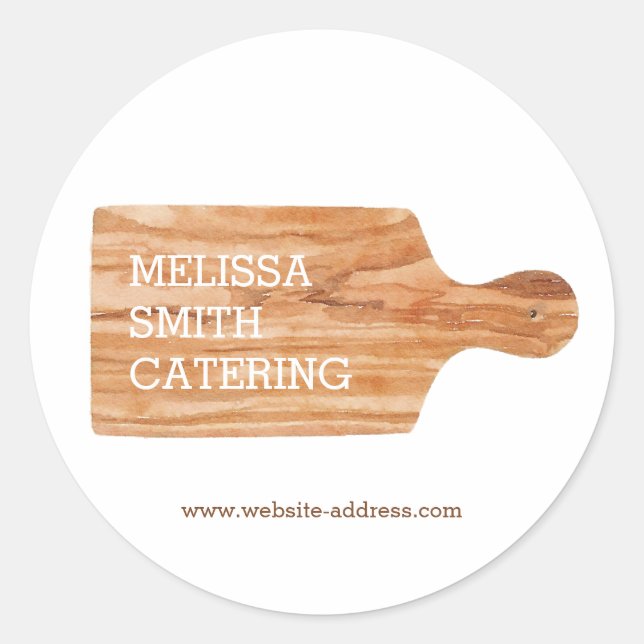 Watercolor Cutting Board Catering Chef Logo Classic Round Sticker (Front)