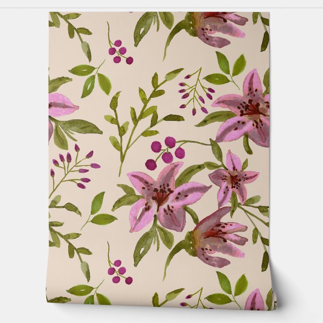 Watercolor Cuttings Of Tiger Lily Flowers Wallpaper (Unrolling)