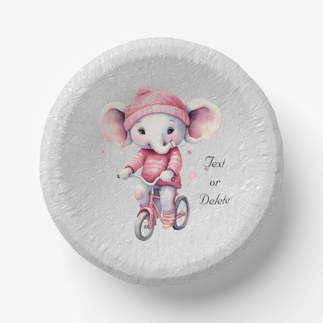 Watercolor Cycling Elephant Paper Bowl Paper Plate (Front)