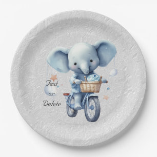 Watercolor Cycling Elephant Paper Plate